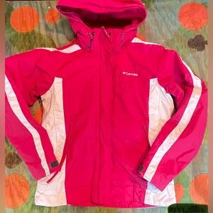 Columbia Omni Tech Jacket Women's M Pink Full Zip Hooded Pockets Waterproof Ski
